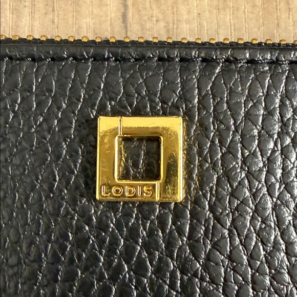 Lodis Black Leather Wristlet Purse Clutch with Gold Detail Hardware - Picture 3 of 6